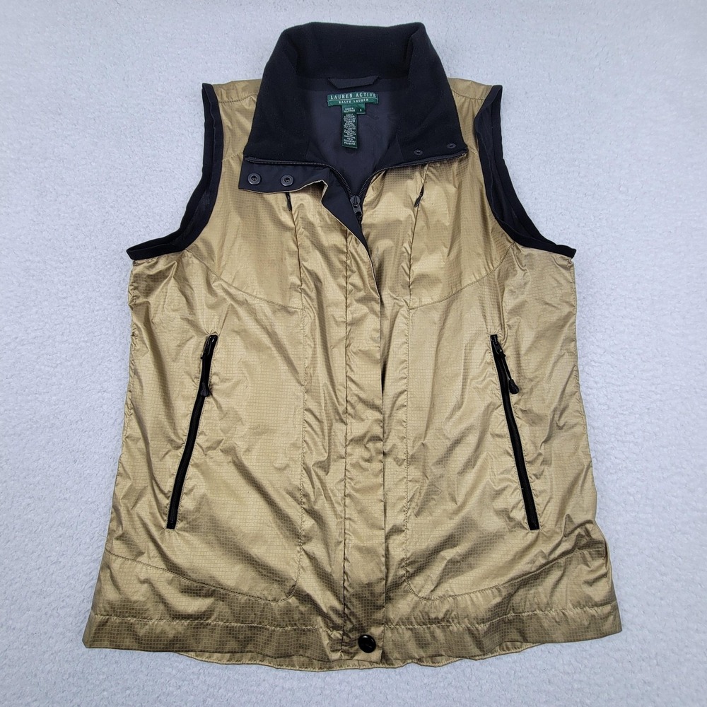 Lauren Ralph Lauren Vest Womens Small Gold Lightweight Nylon Zip Outdoor Pockets